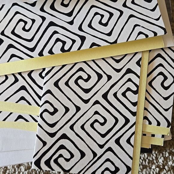 Black Cream Patterned Cards Envelopes Yellow Inside Blank Stationary Note Thanks - Picture 10 of 15